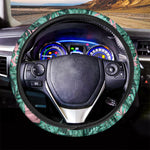Teal Banana Leaves Pattern Print Car Steering Wheel Cover