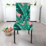 Teal Banana Leaves Pattern Print Dining Chair Slipcover