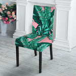 Teal Banana Leaves Pattern Print Dining Chair Slipcover