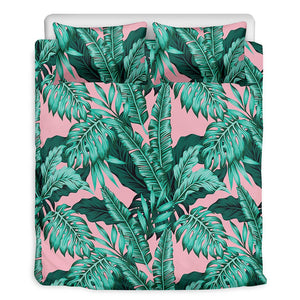 Teal Banana Leaves Pattern Print Duvet Cover Bedding Set