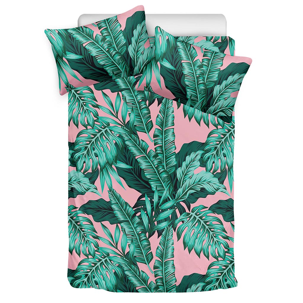 Teal Banana Leaves Pattern Print Duvet Cover Bedding Set