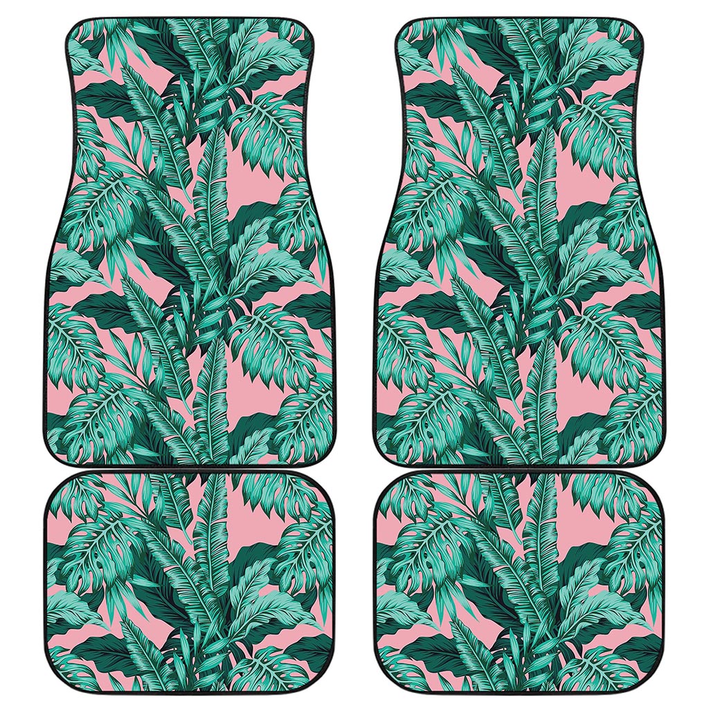 Teal Banana Leaves Pattern Print Front and Back Car Floor Mats