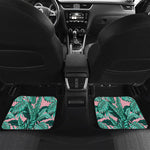 Teal Banana Leaves Pattern Print Front and Back Car Floor Mats