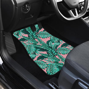 Teal Banana Leaves Pattern Print Front and Back Car Floor Mats