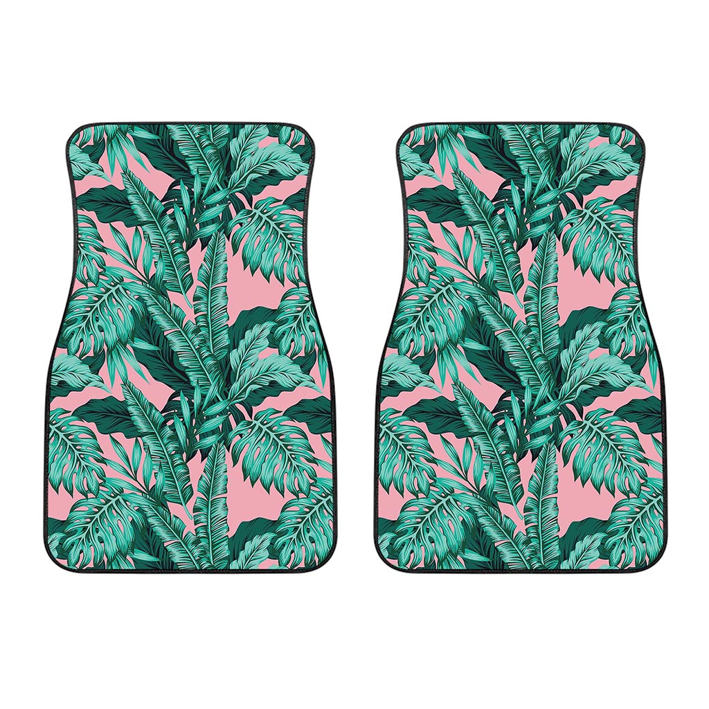 Teal Banana Leaves Pattern Print Front Car Floor Mats