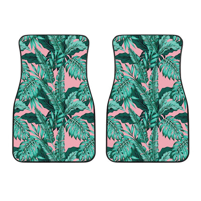 Teal Banana Leaves Pattern Print Front Car Floor Mats