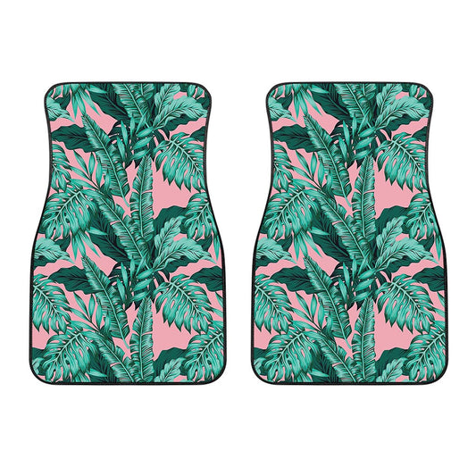 Teal Banana Leaves Pattern Print Front Car Floor Mats