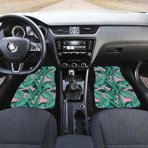 Teal Banana Leaves Pattern Print Front Car Floor Mats