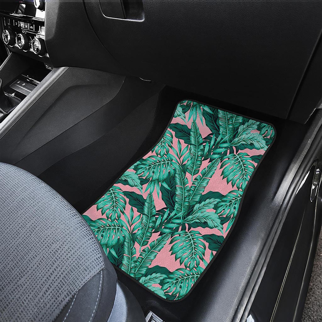 Teal Banana Leaves Pattern Print Front Car Floor Mats