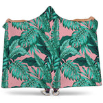 Teal Banana Leaves Pattern Print Hooded Blanket