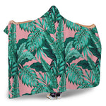Teal Banana Leaves Pattern Print Hooded Blanket