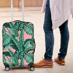 Teal Banana Leaves Pattern Print Luggage Cover GearFrost