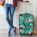 Teal Banana Leaves Pattern Print Luggage Cover
