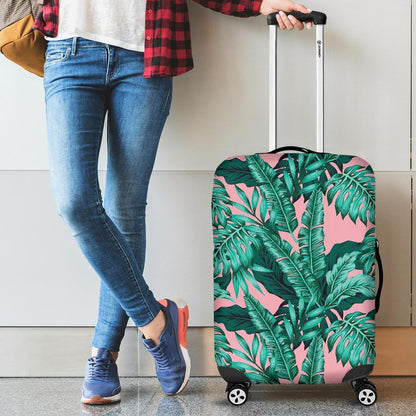 Teal Banana Leaves Pattern Print Luggage Cover GearFrost