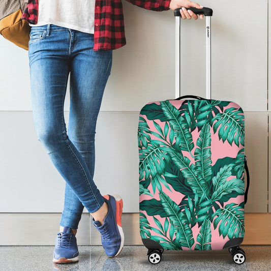 Teal Banana Leaves Pattern Print Luggage Cover GearFrost