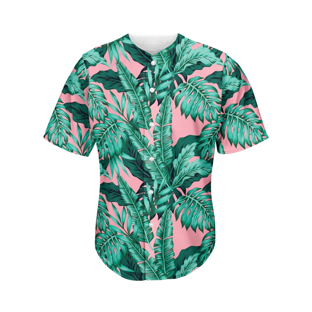 Teal Banana Leaves Pattern Print Men's Baseball Jersey