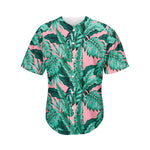 Teal Banana Leaves Pattern Print Men's Baseball Jersey