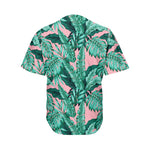 Teal Banana Leaves Pattern Print Men's Baseball Jersey
