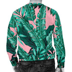 Teal Banana Leaves Pattern Print Men's Crewneck Sweatshirt GearFrost
