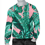Teal Banana Leaves Pattern Print Men's Crewneck Sweatshirt GearFrost