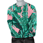 Teal Banana Leaves Pattern Print Men's Crewneck Sweatshirt GearFrost