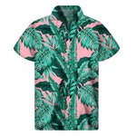 Teal Banana Leaves Pattern Print Men's Short Sleeve Shirt