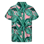 Teal Banana Leaves Pattern Print Men's Short Sleeve Shirt