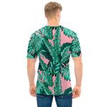 Teal Banana Leaves Pattern Print Men's T-Shirt