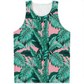 Teal Banana Leaves Pattern Print Men's Tank Top