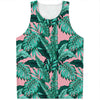 Teal Banana Leaves Pattern Print Men's Tank Top