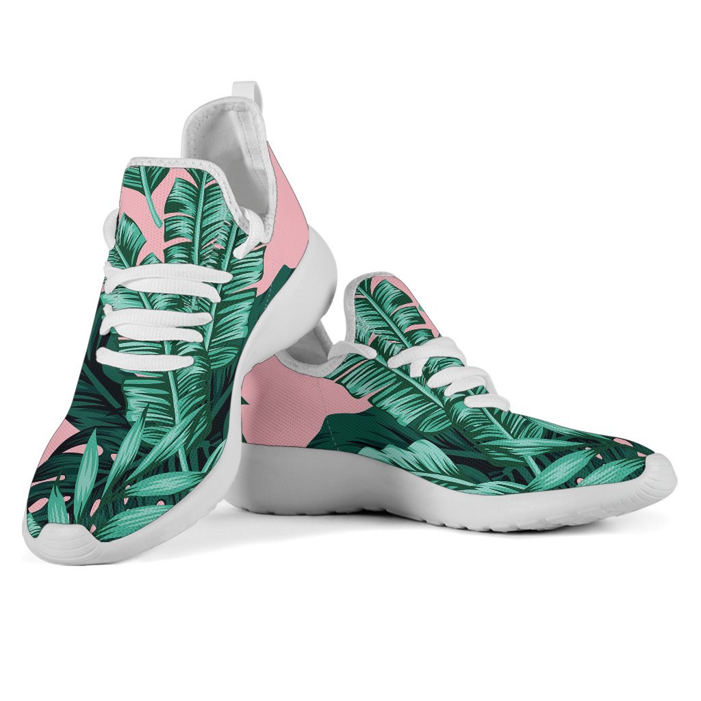 Teal Banana Leaves Pattern Print Mesh Knit Shoes GearFrost