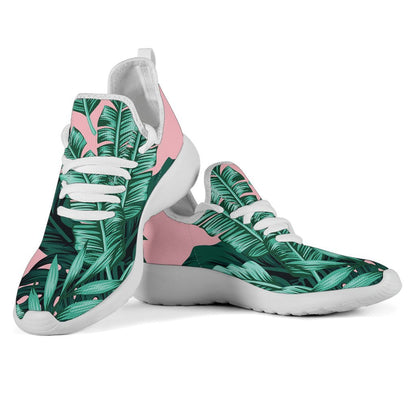 Teal Banana Leaves Pattern Print Mesh Knit Shoes GearFrost