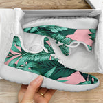 Teal Banana Leaves Pattern Print Mesh Knit Shoes GearFrost