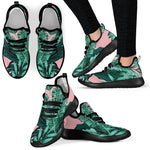 Teal Banana Leaves Pattern Print Mesh Knit Shoes GearFrost