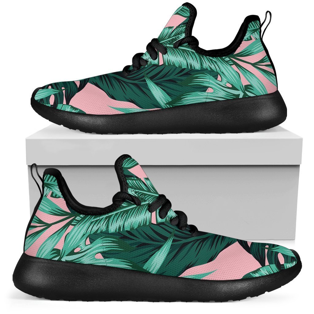 Teal Banana Leaves Pattern Print Mesh Knit Shoes GearFrost