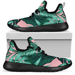 Teal Banana Leaves Pattern Print Mesh Knit Shoes GearFrost