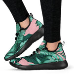 Teal Banana Leaves Pattern Print Mesh Knit Shoes GearFrost