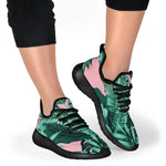 Teal Banana Leaves Pattern Print Mesh Knit Shoes GearFrost
