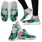 Teal Banana Leaves Pattern Print Mesh Knit Shoes GearFrost