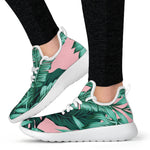 Teal Banana Leaves Pattern Print Mesh Knit Shoes GearFrost