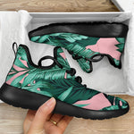 Teal Banana Leaves Pattern Print Mesh Knit Shoes GearFrost