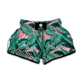 Teal Banana Leaves Pattern Print Muay Thai Boxing Shorts