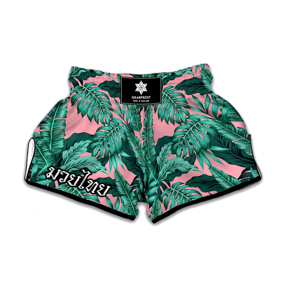Teal Banana Leaves Pattern Print Muay Thai Boxing Shorts
