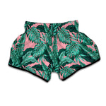 Teal Banana Leaves Pattern Print Muay Thai Boxing Shorts