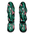 Teal Banana Leaves Pattern Print Muay Thai Shin Guards