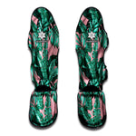Teal Banana Leaves Pattern Print Muay Thai Shin Guard
