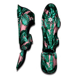 Teal Banana Leaves Pattern Print Muay Thai Shin Guard