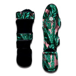 Teal Banana Leaves Pattern Print Muay Thai Shin Guard