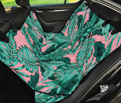 Teal Banana Leaves Pattern Print Pet Car Back Seat Cover