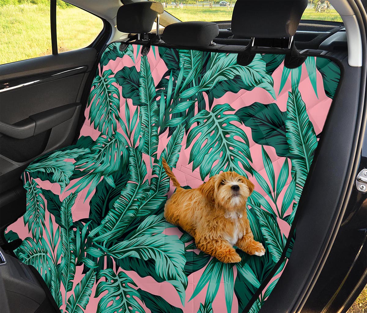 Teal Banana Leaves Pattern Print Pet Car Back Seat Cover